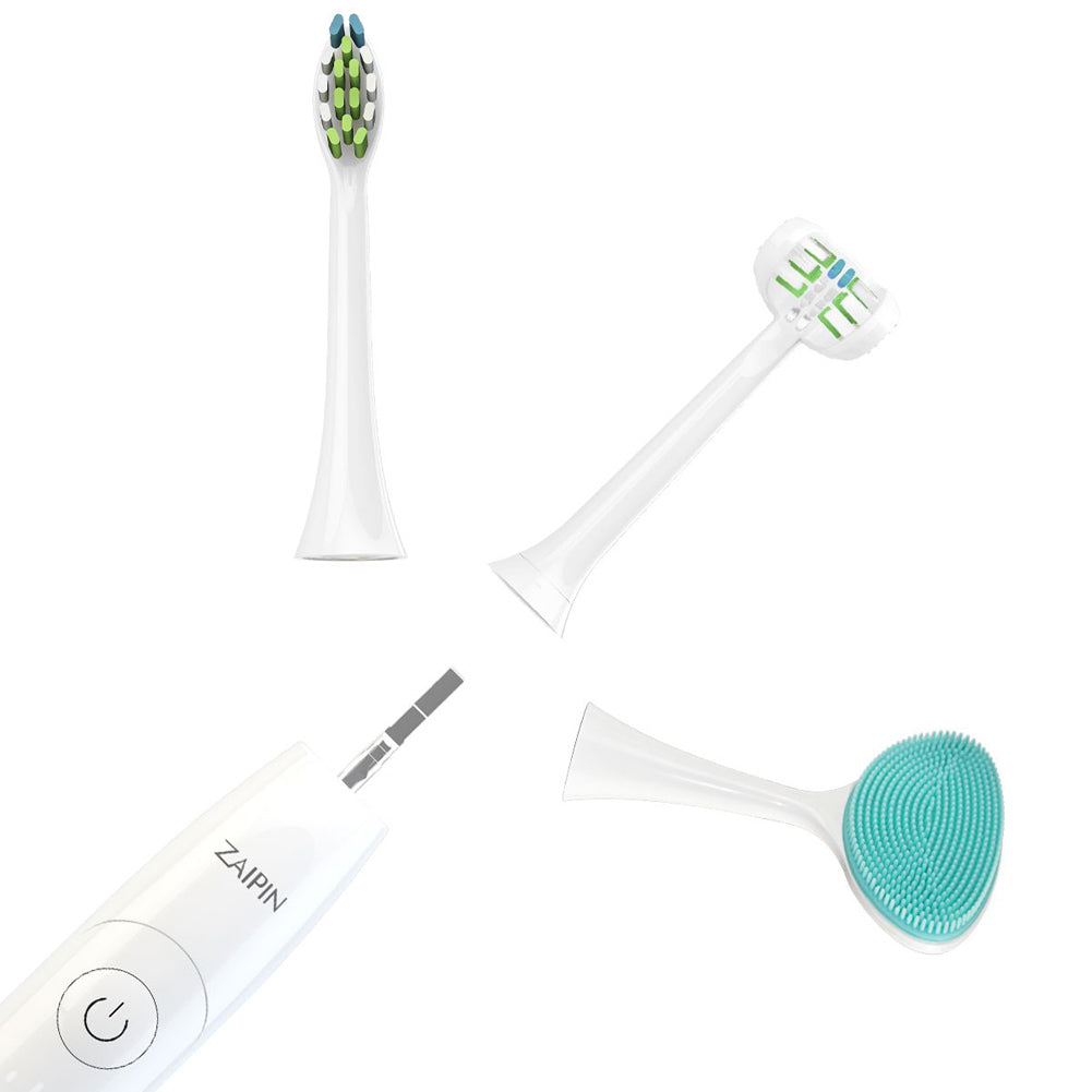 Zaipin Electric Toothbrush Induction Charging, Last For 90 Days, 5 Modes, High, Middle, And Low Three Frequency Conversion, 2 Three-Side Brush Heads, 1 Single-Side Brush Head, 1 Silicone Face Cleansing Massage Head